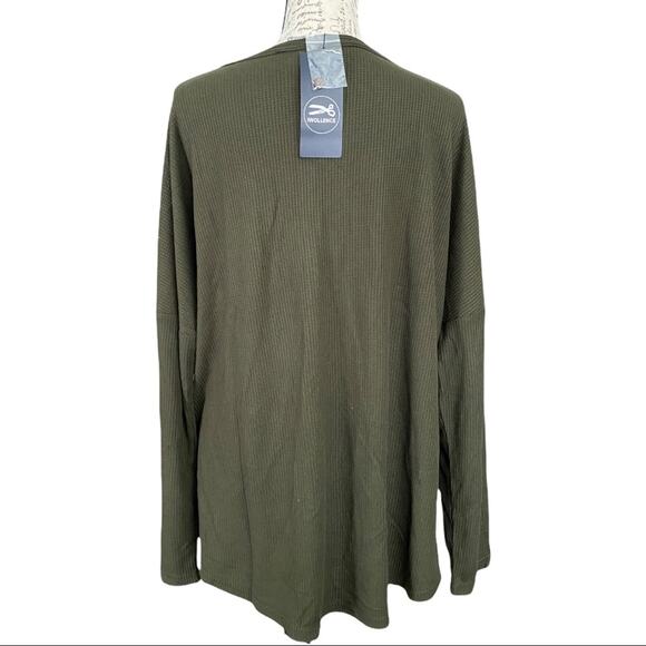 Green Tie Front Waffle Knit Tunic Top Size 2X NEW - Picture 2 of 3
